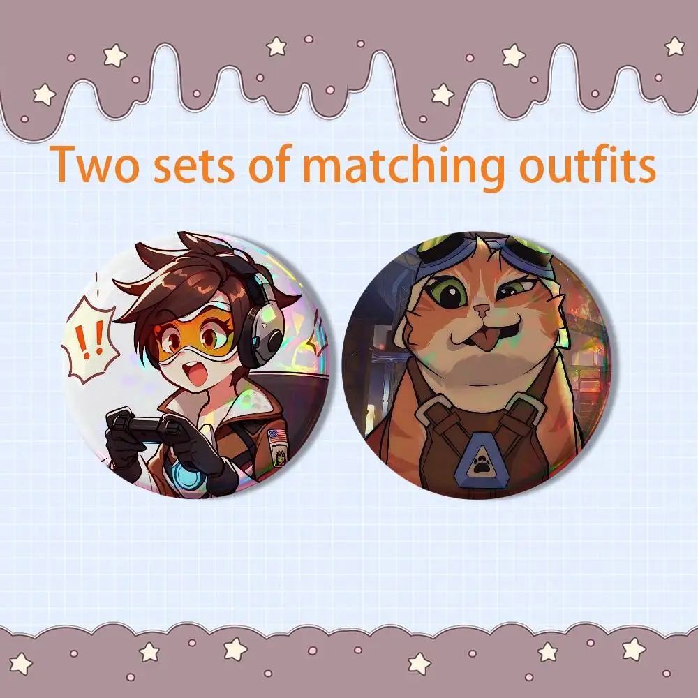 Support Zenyatta Tracer Overwatch HD Print Round Lapel Pins Pretty Derby 2 piece set Round Display Brooches Brooch Badges