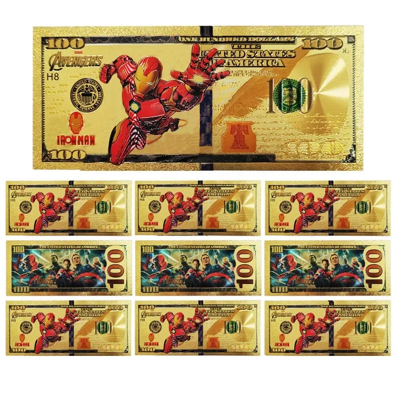 Marvel Super Hero Series Anime Ironman Captain America Gold Commemorative Banknote Collection Movie Peripherals Holiday Gifts