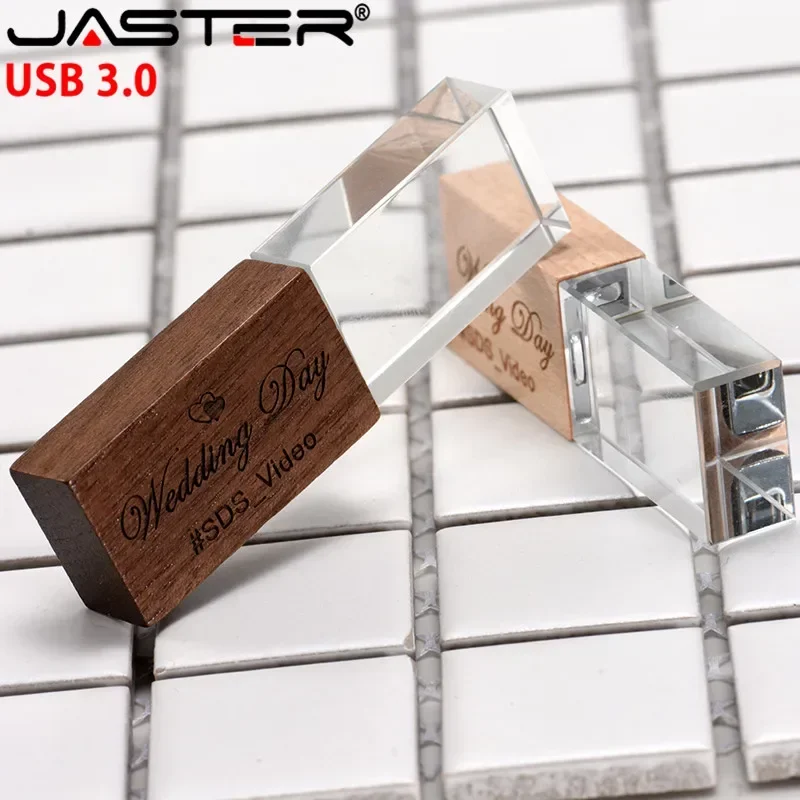 Crystal Wooden Box USB 3.0 Flash Drive 4GB 8GB 16GB 32GB 64GB 128GB Photography Gifts Pen Drives Custom LOGO Memory Stick U Disk