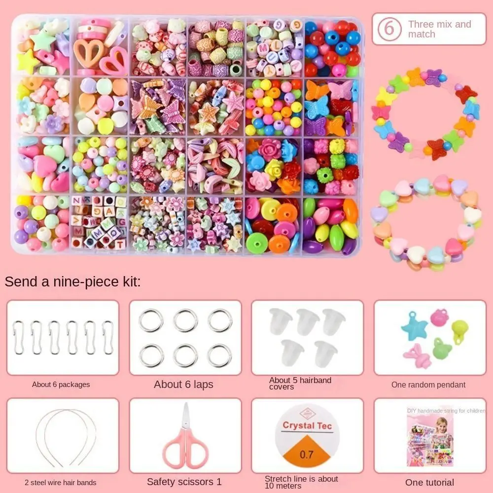 Arts Crafts DIY Handmade Beaded Kit Jewelry Set DIY Kit for Make Bracelets Beads Toys Colorful Kawaii DIY Making Beads Kit