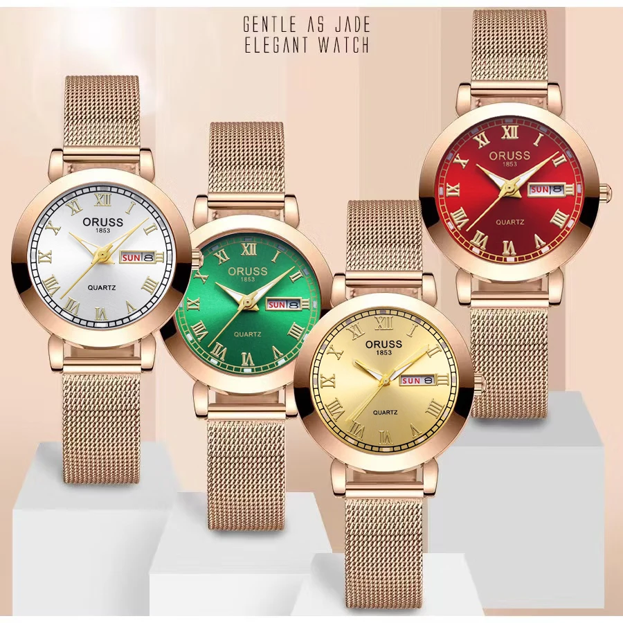 

ORUSS 1853 ladies' watch with Roman numerals, stainless steel mesh strap, classic style, exquisite birthday gift for women