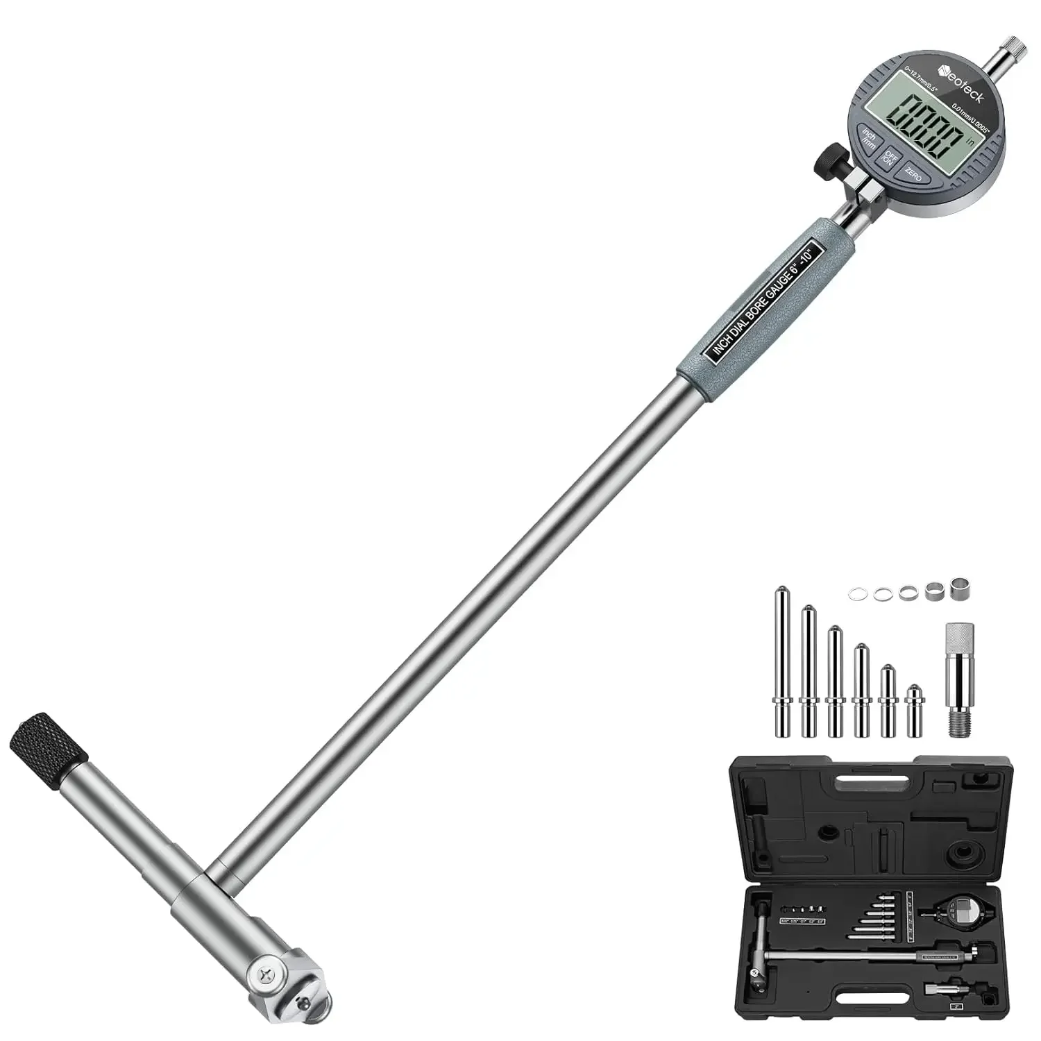 

Neoteck 6-10"/0.0005" Digital Bore Gauge Set, 6 Anvils, 9.8" Depth, ABS Case