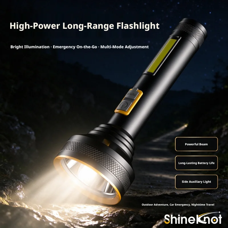 SHINEKNOT Flashlight Made Of Aluminum Alloy With Built-In Battery For Outdoor Lighting Strong Light Portable And Waterproof