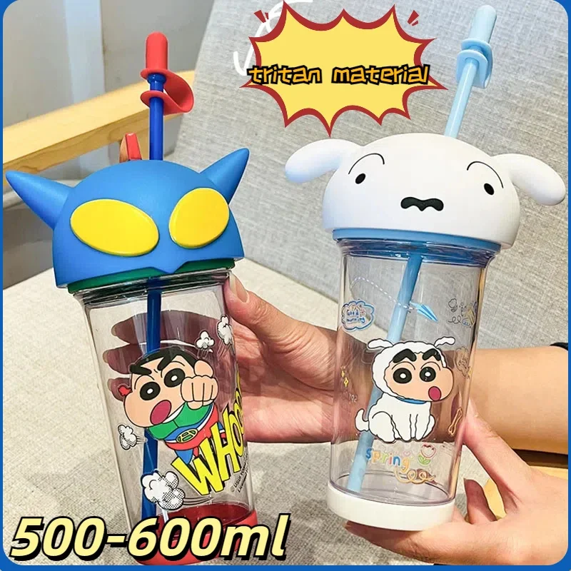 Anime Crayon Shin-chan Cute Big Head Cup Heat-resistant 500-600ml Plastic Water Cup Student Large Capacity Portable Straw Cup