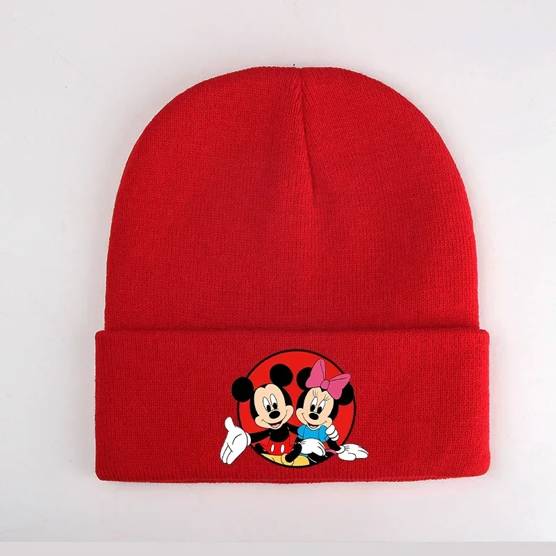 Mickey Minnie Knitted Hats Disney Baby Outdoor Riding Casual Brimless Winter Warm Beanie Letter Cartoon Wool Bonnet  Infant Caps