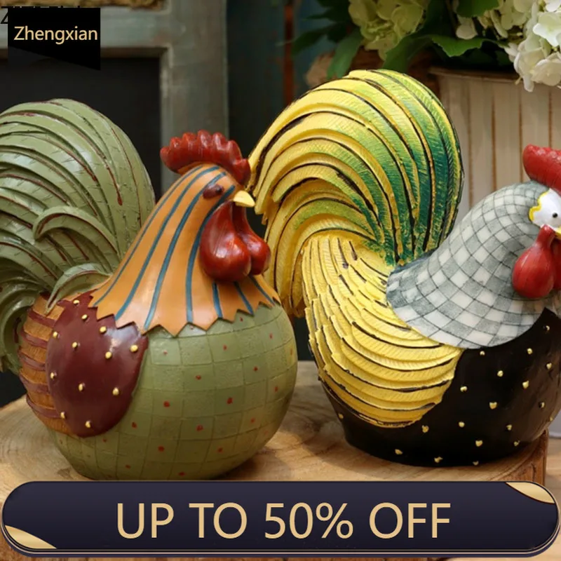 Colored Rooster Statue Ornaments Desk Decoration Animal Sculptures Resin Artwork Cock Modern Crafts Room Aesthetics Decor