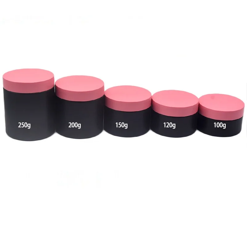 Empty 100 120 150 200 250g PET Plastic Jars Frosted Black Body Butter Wide Mouth Face Cream Container with Matte Pink Lid 25pcs