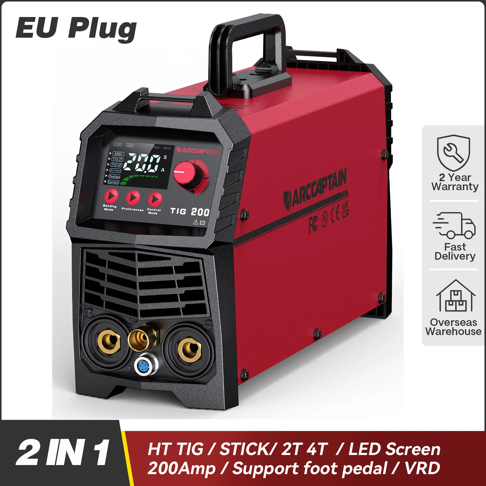 ARCCAPTAIN HF TIG Machine à souder Portable synergie numérique contrôle 2 en 1 200A DC onduleur haute fréquence Tig MMA pour la maison