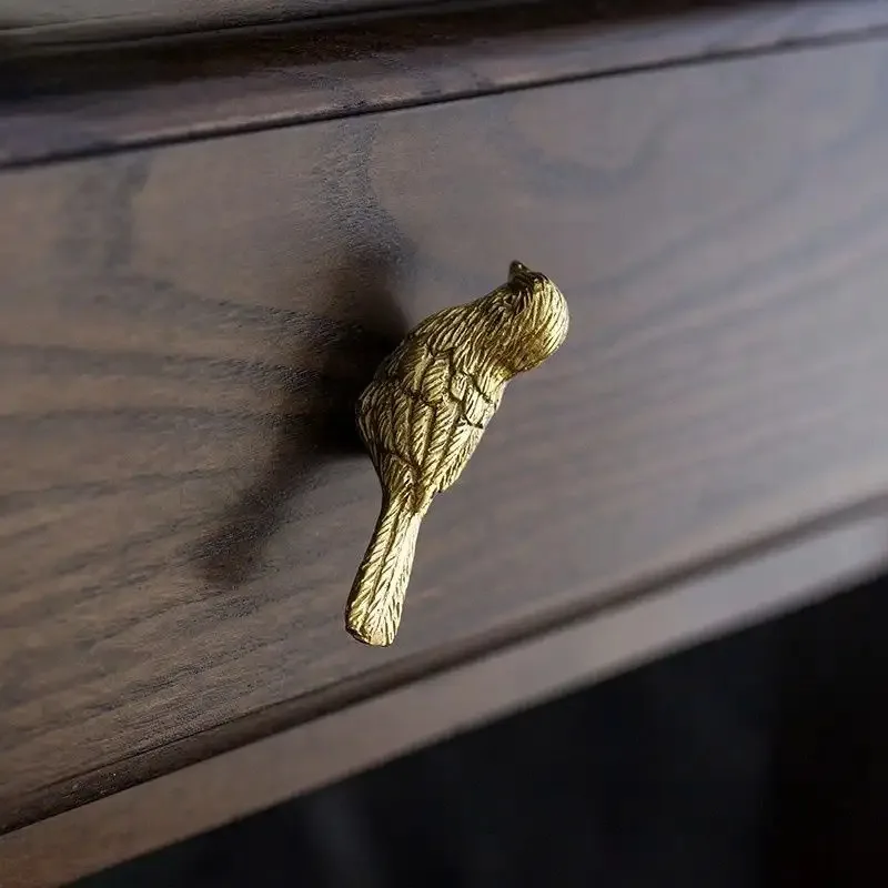 Vintage Bird Brass color Cabinet Handle - Elegant American Style, Copper Matl for Lockers, Cabinets, Porch & Bedside Tables