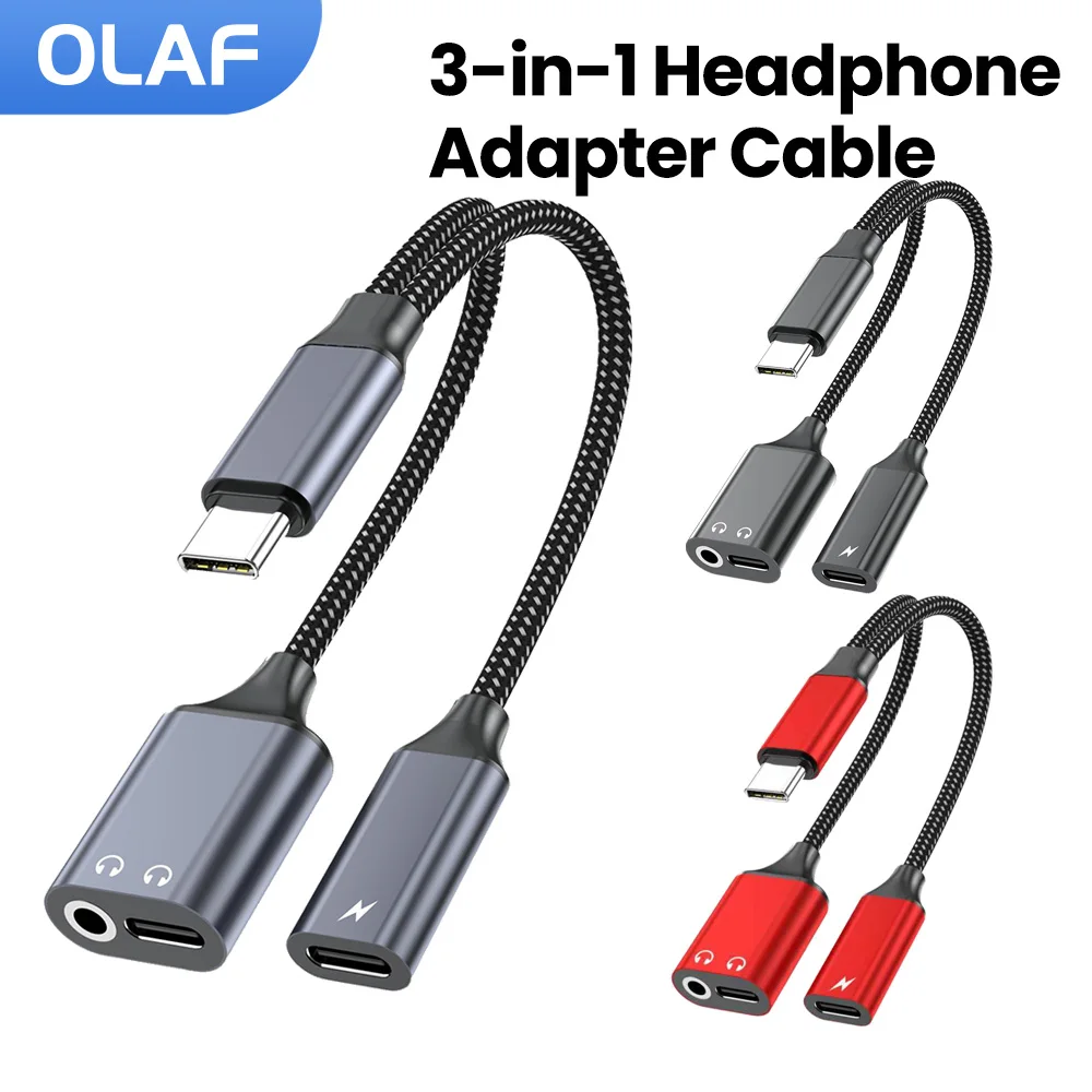 3-in-1 Kopfhörer-Adapterkabel Typ C zu Dual Typ C/3,5mm Klinke Audio-Adapterkabel Kopfhörer-Adapter für iPhone 17 16 15