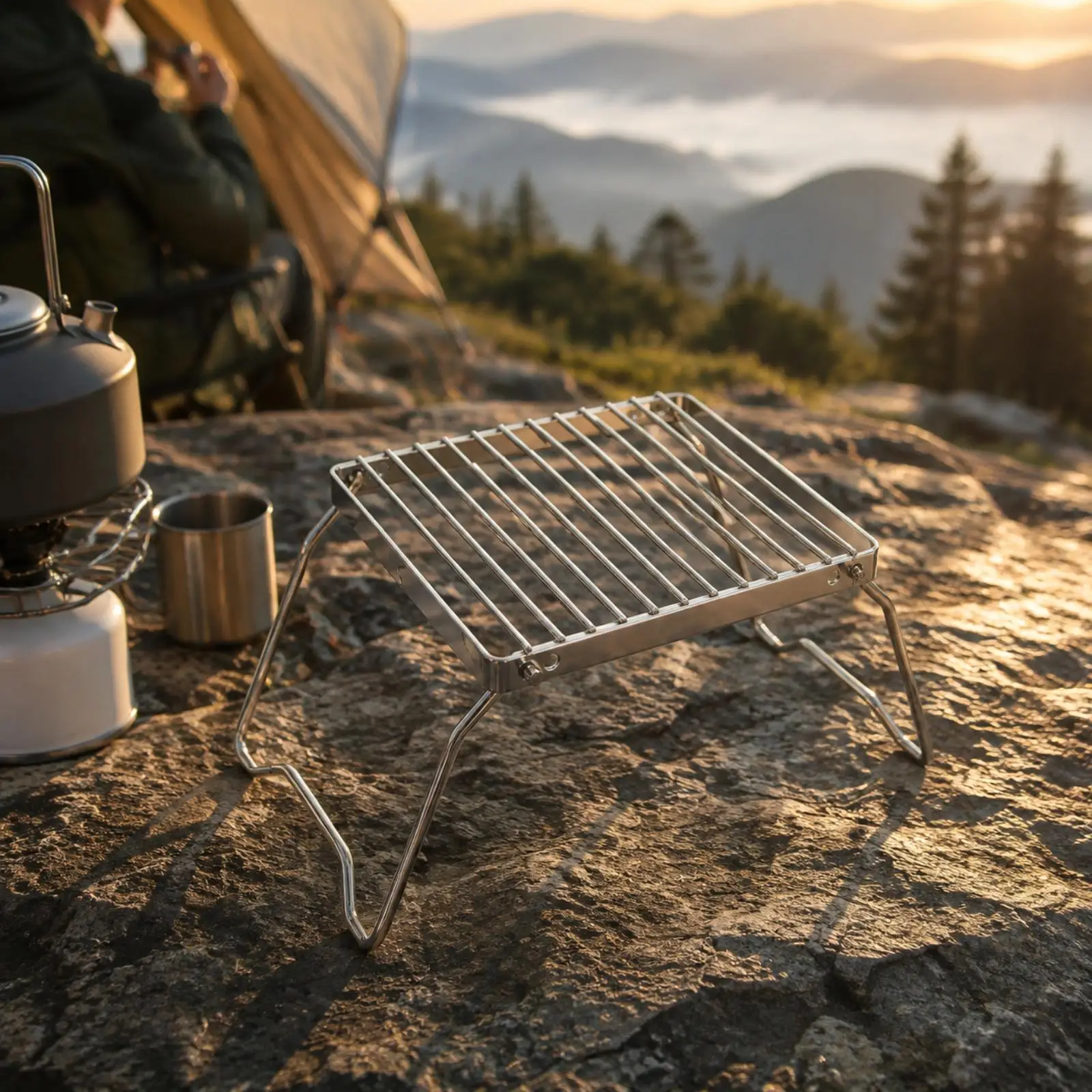 Portable Camping Stove Stand Stainless Steel Folding Rack for Pots Pans Kettle with Carry Bag for Outdoor Cooking