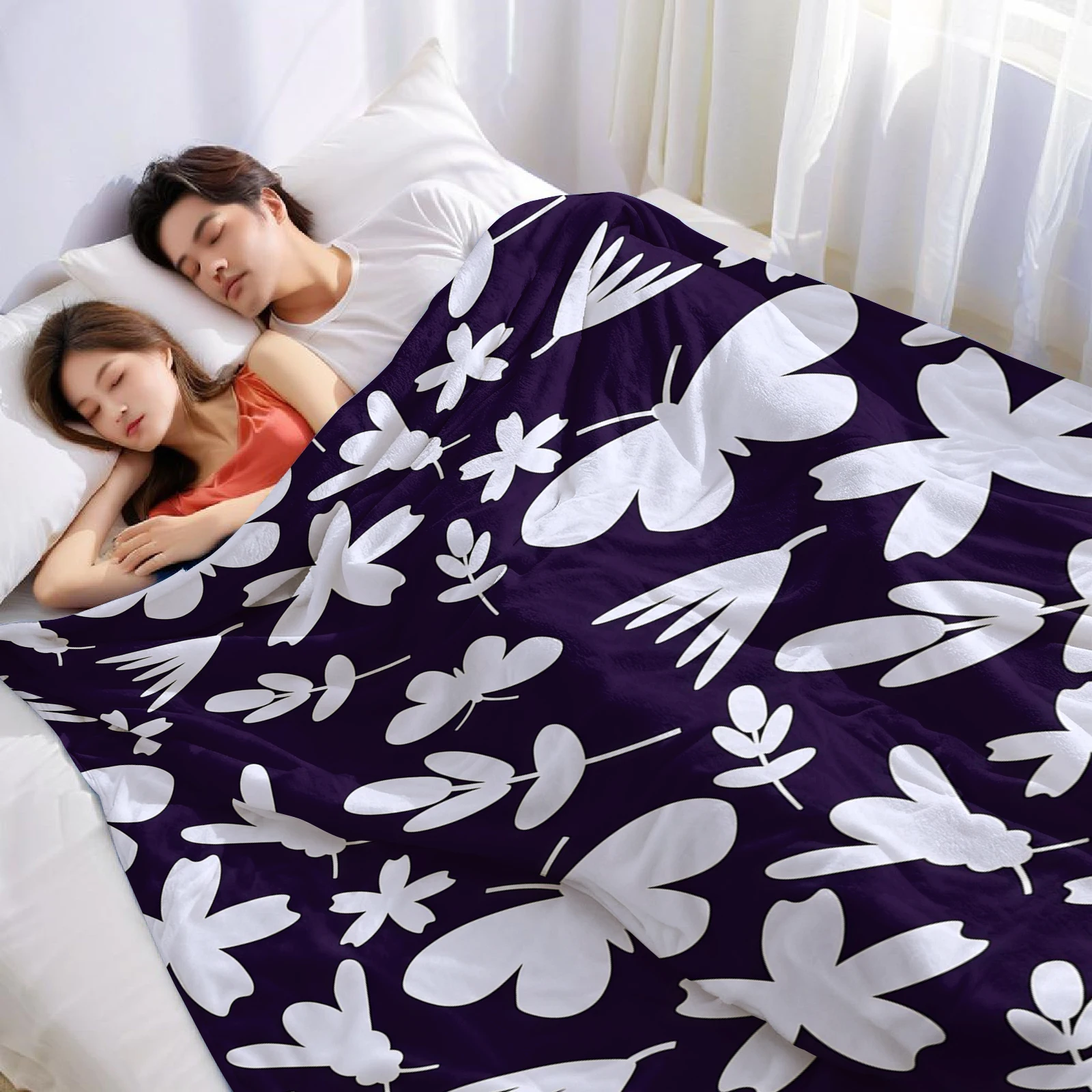Dark Floral Butterfly Cartoon Anime Print Flannel Blanket Soft Warm Throw for Kids Bedroom Sofa Bed Christmas Office Car