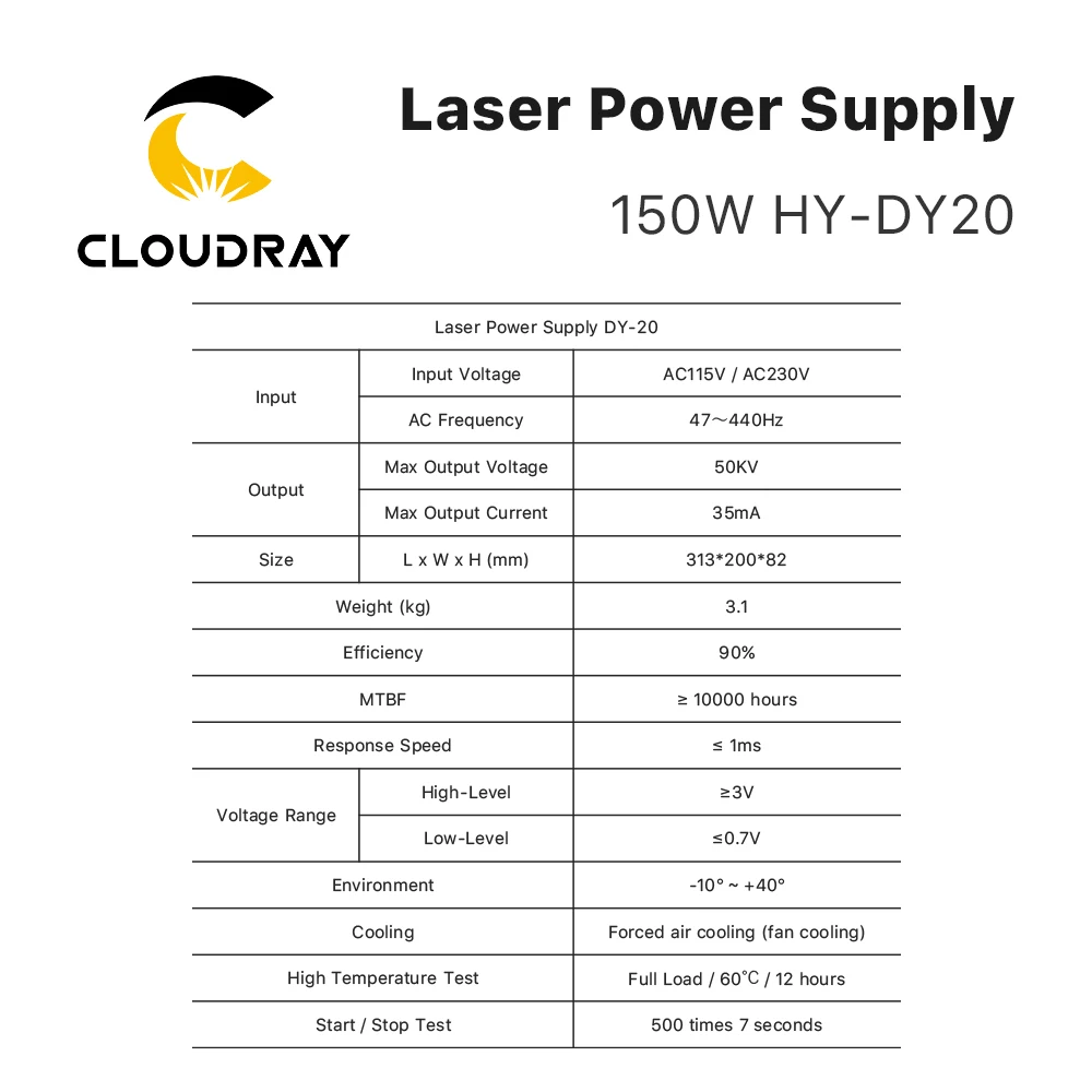 Imagem -06 - Cloudray-laser de Alimentação para Gravação e Máquina de Corte Dym20 Tubo Laser Co2 Reci z6 z8 w6 w8 s6 s8 Série dy