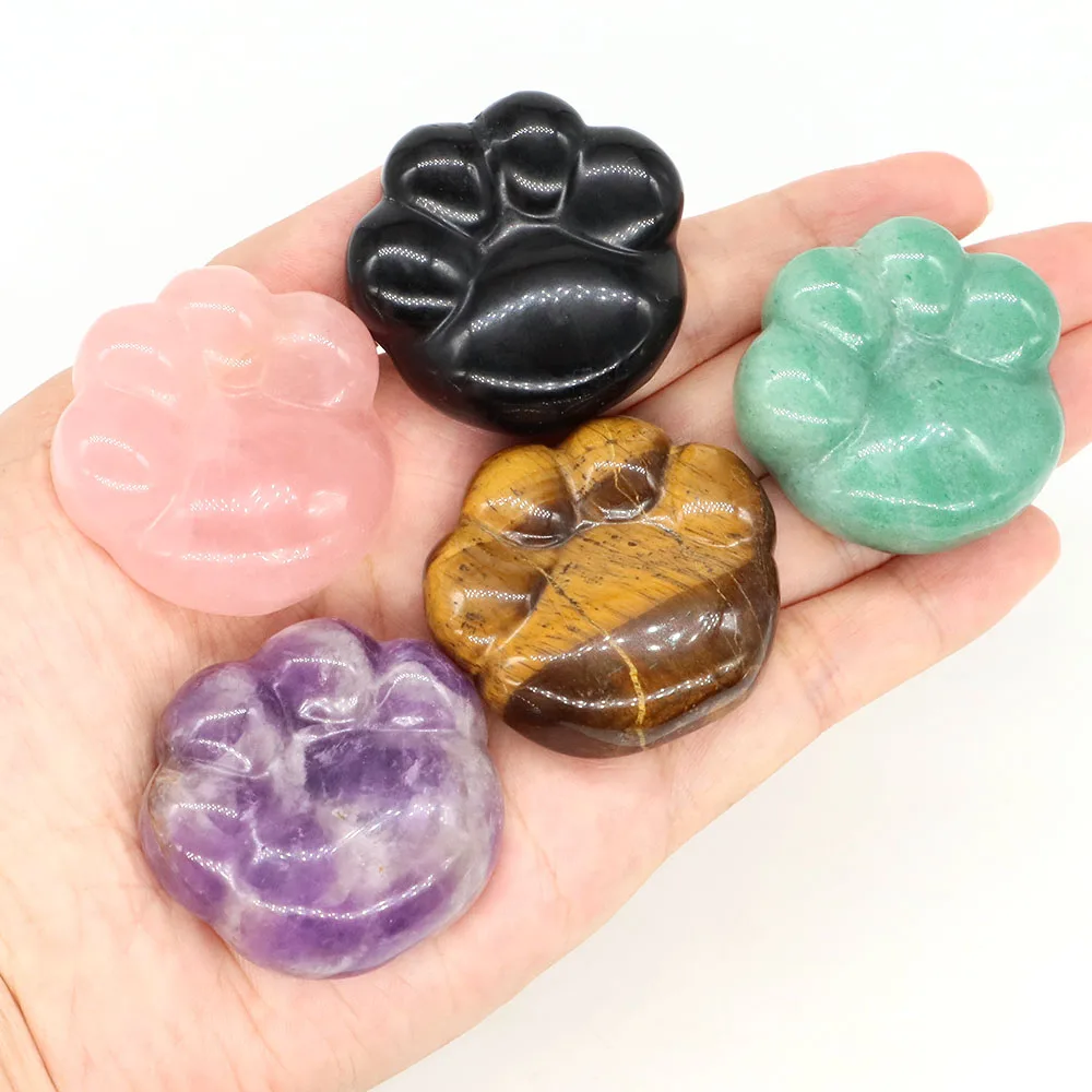 

40mm Cute Cat Paw Figurine Natural Stone Healing Crystal Amethyst Tiger Eye Mineral Energy Palm Massage Gemstone Home Decoration
