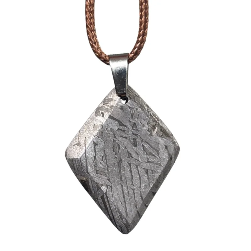 Sweden Origin Rhombus Cut Muonionalusta Meteorite Pendant Unisex Cosmic Jewelry Daily Wear Gift LK476