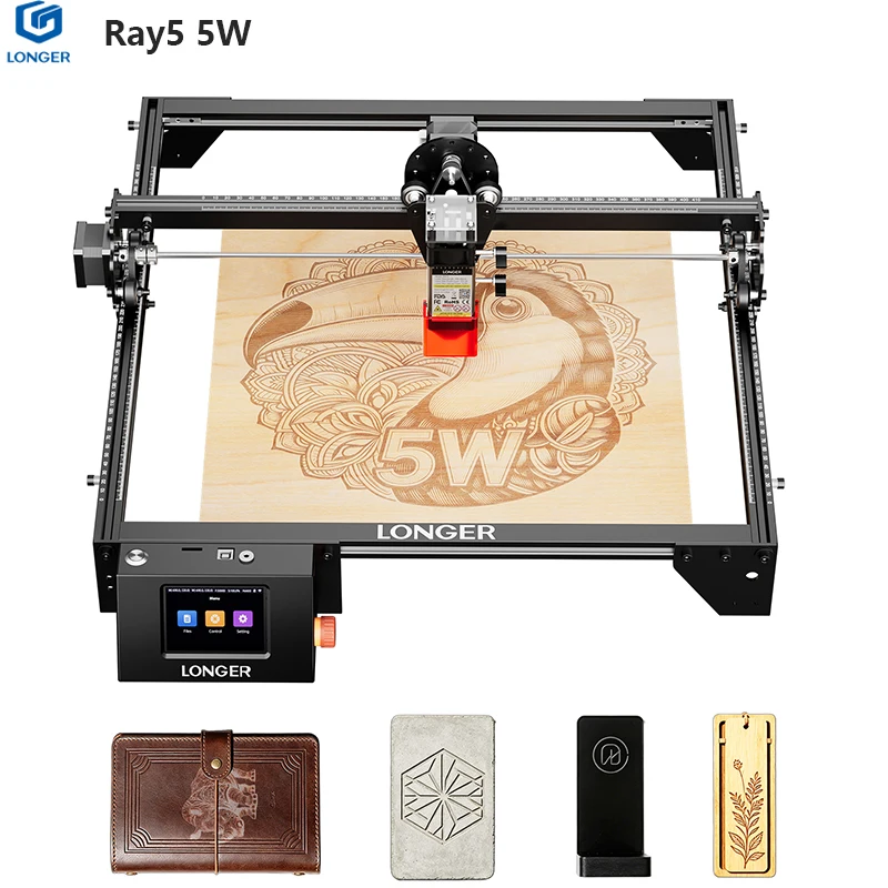 Machine de gravure laser Longer Ray5 5W, chipset 32 bits, écran tactile 3,5 pouces, connexion WIFI, zone de travail 400 mm * 400 mm