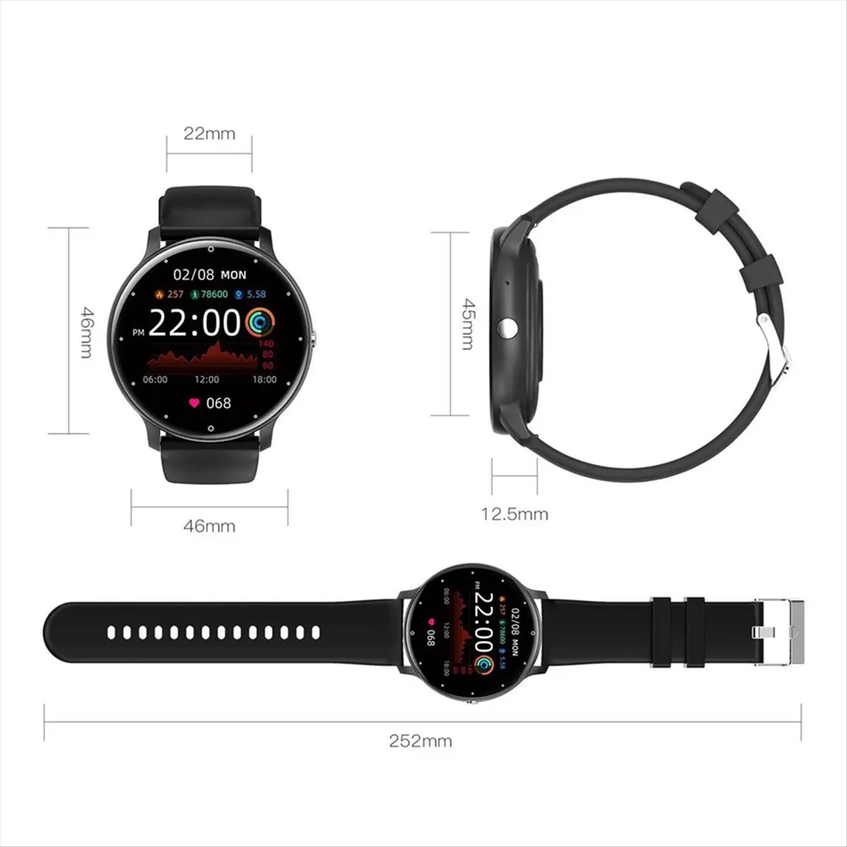 Y65A ZL02C Pro Smart Watch Screen Heart Rate Blood Oxygen Sport Measurement Watch Black