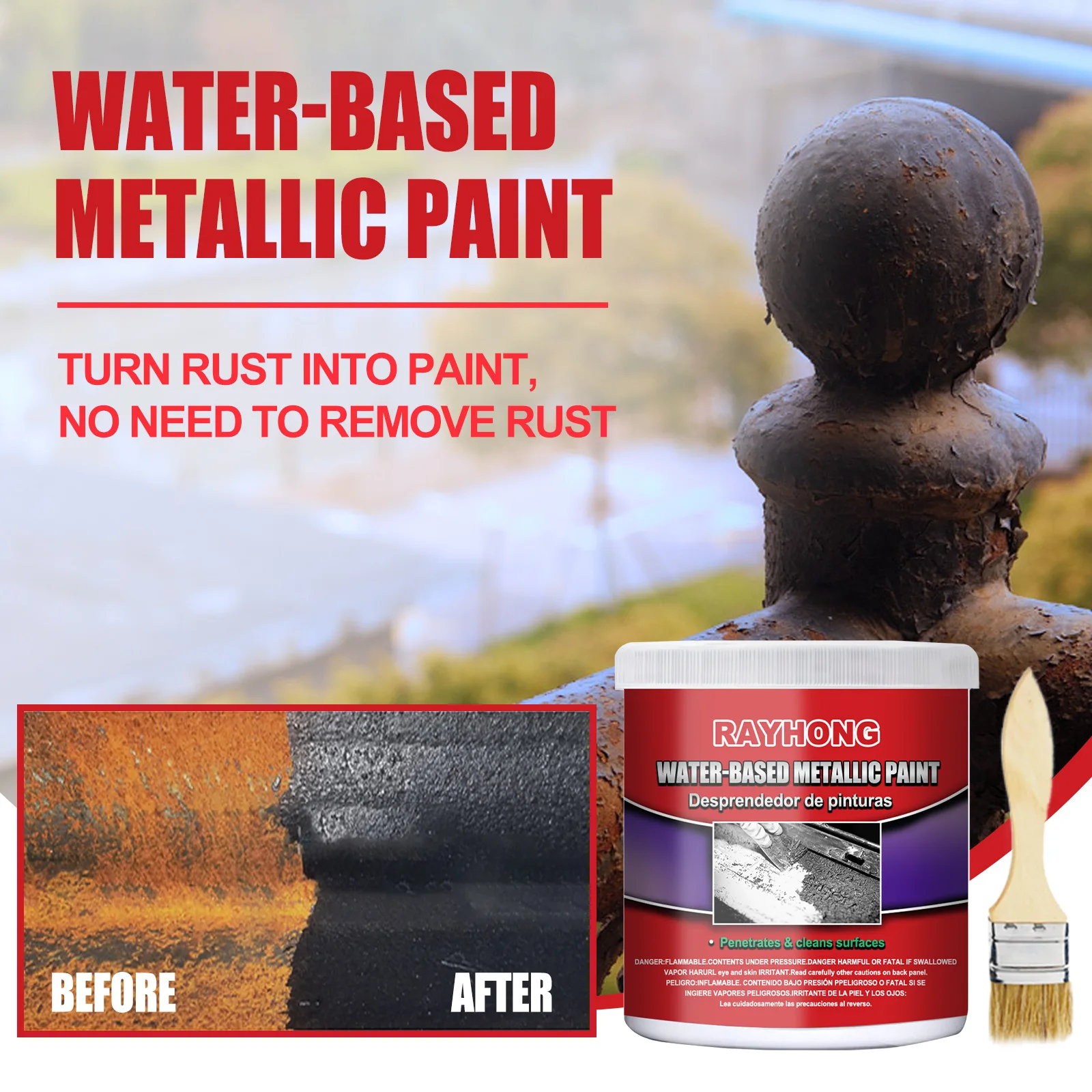 Metal rust remover water-based paint 200/400/600g Rayhong anti-rust primer car rust agent metal renovation Primer