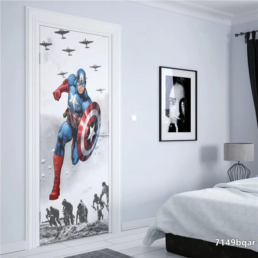 Black and white abstract style marvel superheroes The Avengers door stickers Vinyl Kids Room wall art Wall Sticker Wall Decor