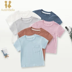 AustinBella-camiseta infantil com fibra de bambu, bebês meninos e meninas, gola redonda, blusa de manga curta, pulôver infantil, camiseta casual recém-nascidos, verão