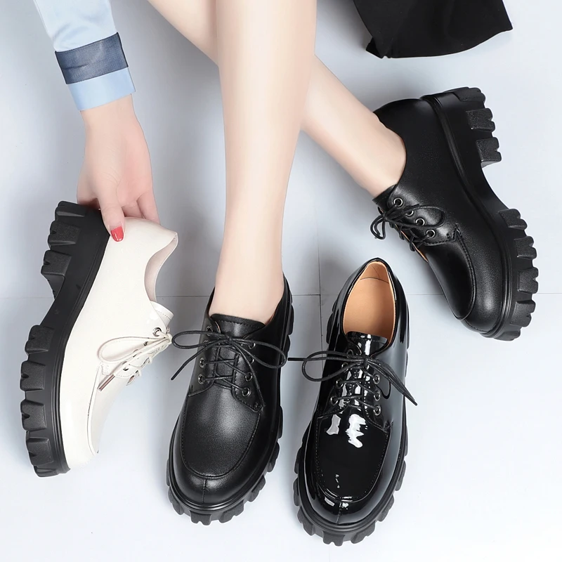 AIYUQI Shoes Loafers Women Platform Genuine Leather Ladies Casual Shoes Lace Up British Style Student Shoes Girls