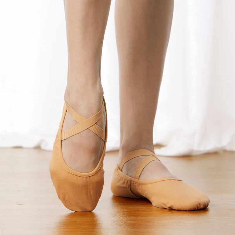 Chaussures de Ballet pour filles et femmes, pantoufles de danse en tissu élastique, ballerines d'entraînement, semelle souple fendue pour la danse