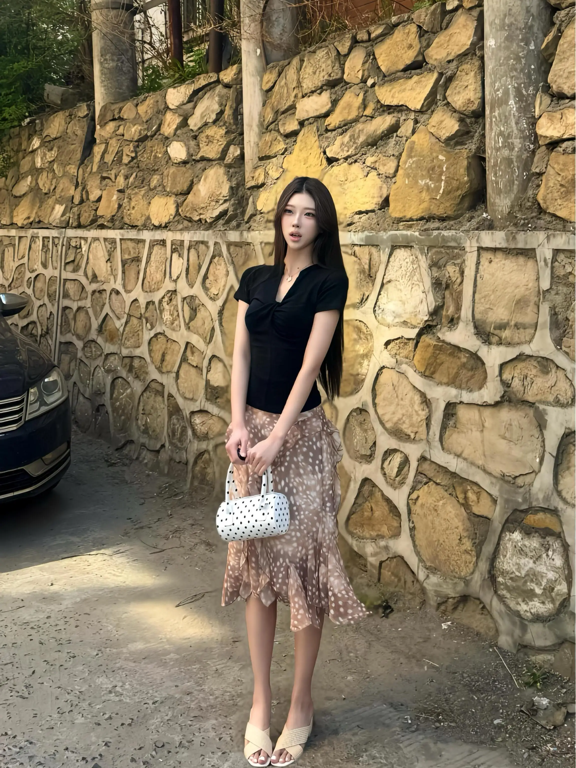 Retro American Half Skirt with Irregular Deer Pattern Fish Tail Design for Women Spring Summer New Style Midi A-Line Skirt