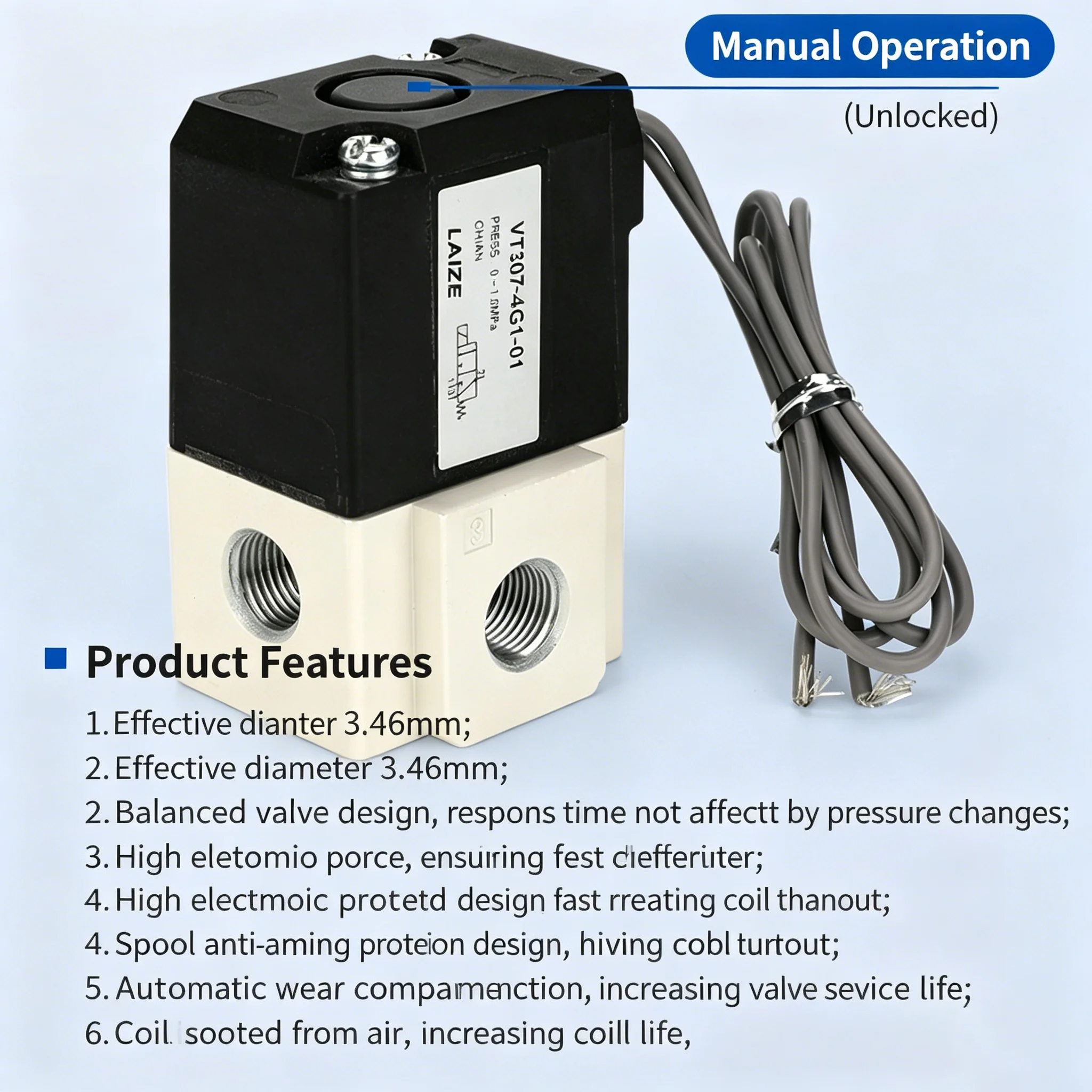 Pneumatic Direct-acting Solenoid Valve High Frequency VT307-3G/4G/5G/6G/4G1/5G1-01/02 Electromagnetic Two Three-way Vacuum Valve
