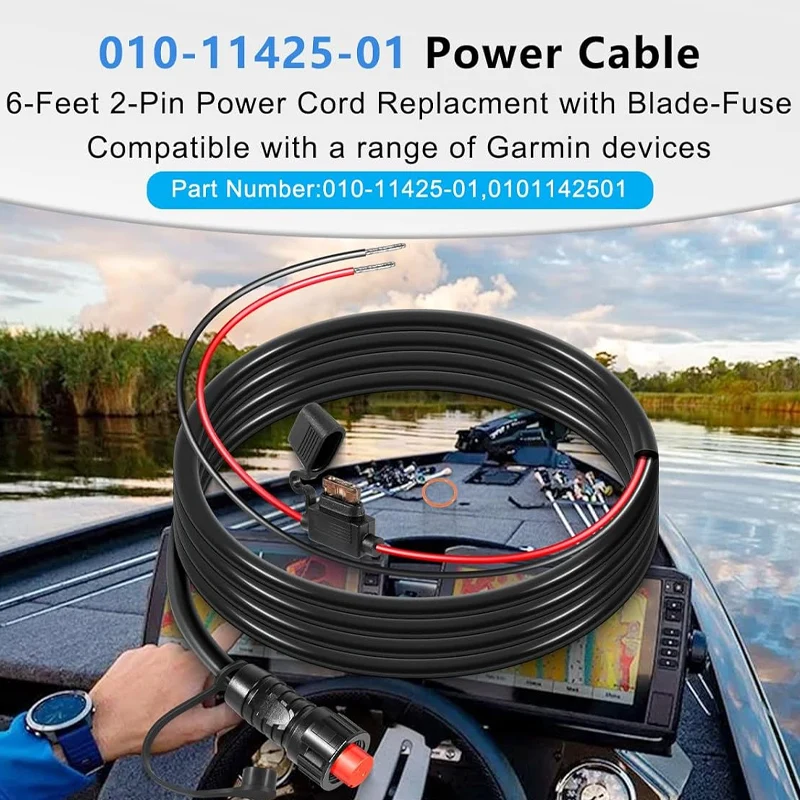 Câble d'alimentation fileté Garmin 010-11425-01 6 pieds/1,8 m - compatible avec Garmin GLS, GPSMAP, GSD, LiveScope - Comprend un anneau de verrouillage