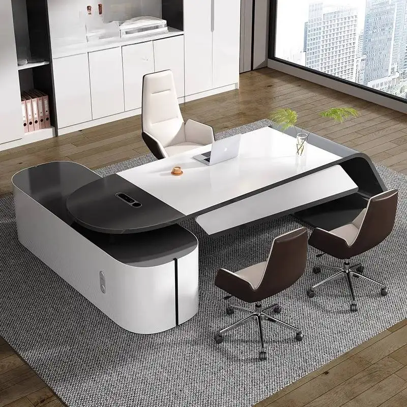 مكتب تنفيذي خشبي، تصميم تخزين، مكاتب مكتبية حديثة فاخرة، أدراج بيضاء، أثاث Escritorio Oficina