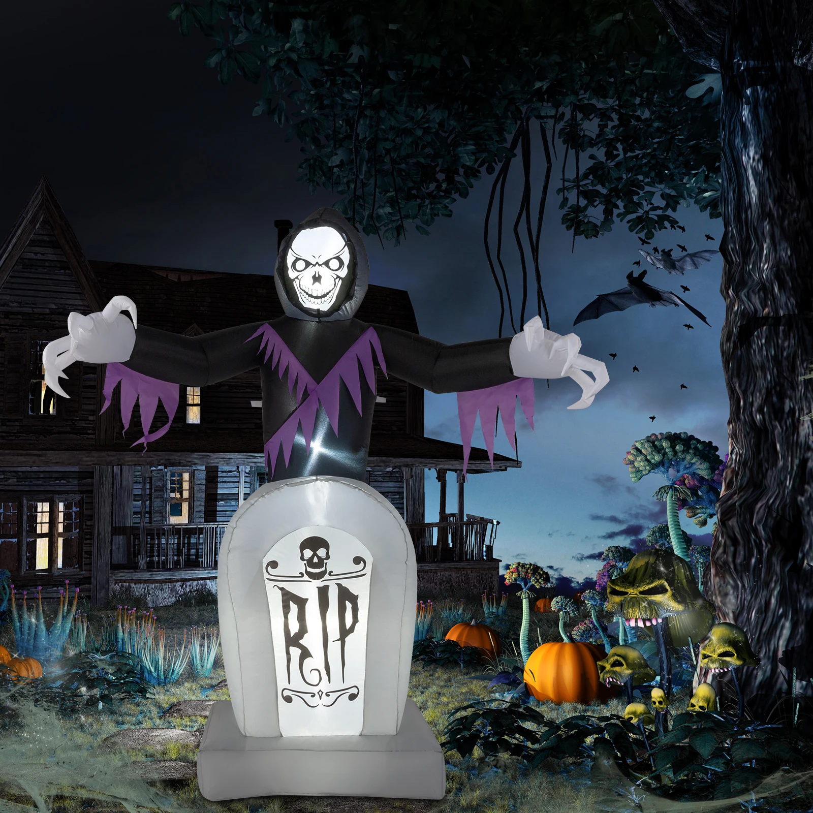 高さ約1.8mのハロウィーン用インフレータブル装飾品。墓石、 - Halloween Pumpkin Decor Led のレビューと価格