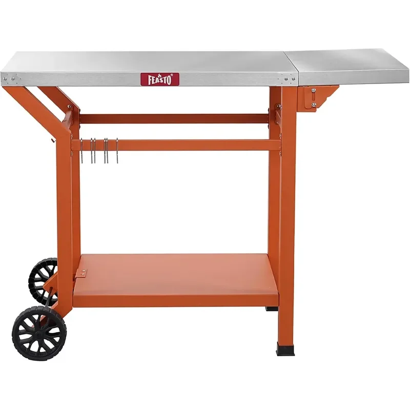 43 Lx20 W Grill Table with Folding Side Table and Undershelf Orange