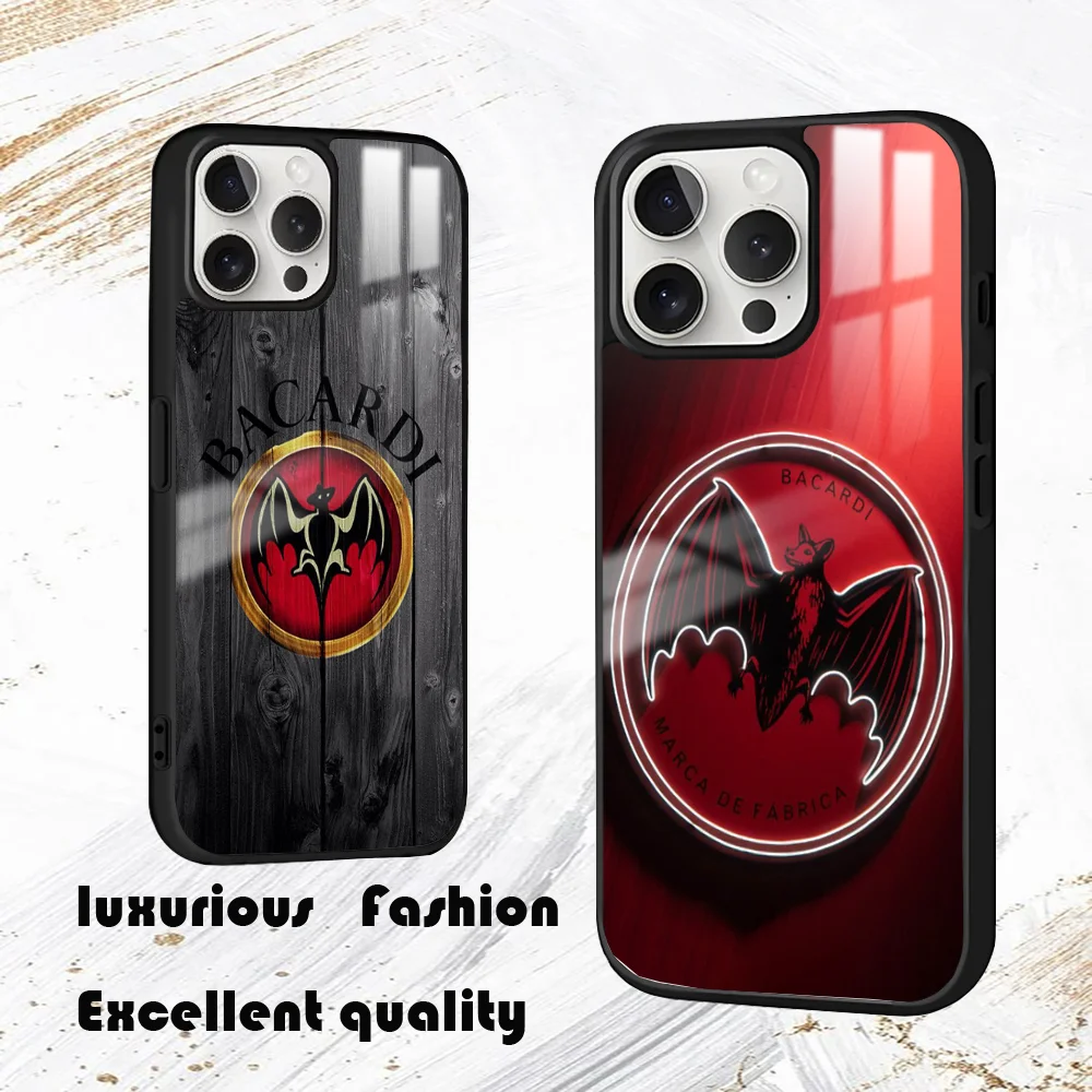 B-Bacardi Rum Vampire Bat Phone Case For iPhone 16 15 14 13 12 11 Pro Max Plus Mini PC Fashion High Quality mirror phone case