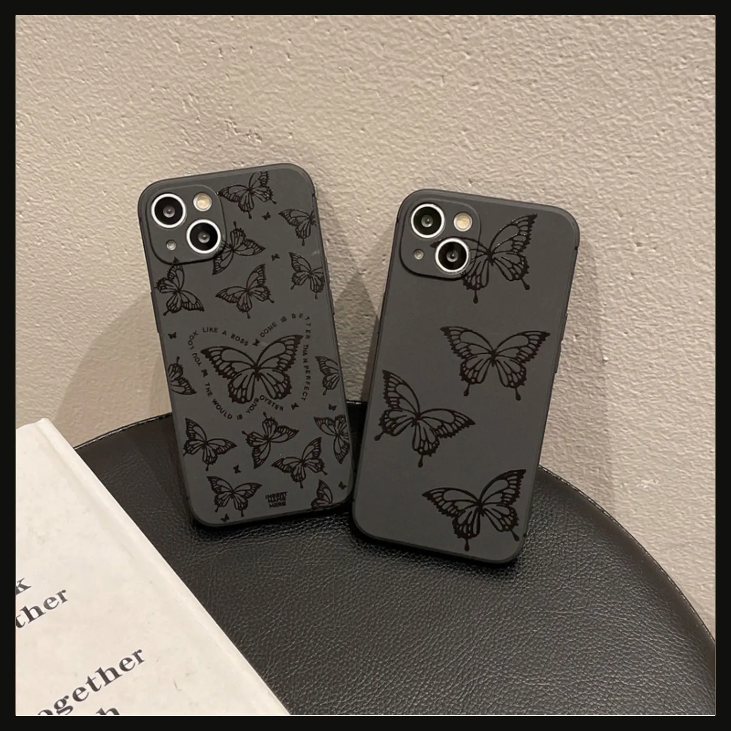 Butterfly Black Phone Case For iPhone 15 13 14 12 11 Pro Max iPhone X XS XR 8 15 14 Plus 12 13 Min Soft Shockproof Funda Cover