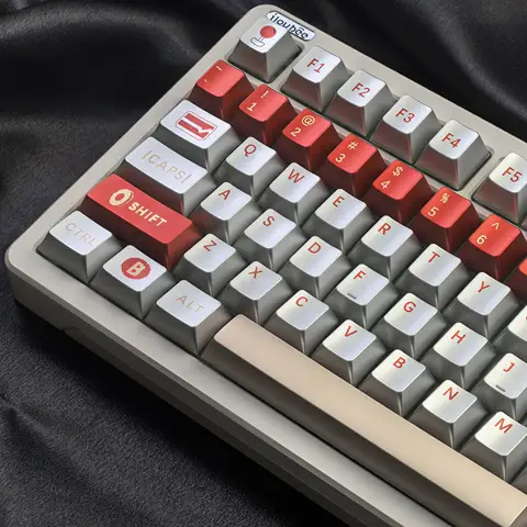 Klawisze o metalicznej fakturze, 115 klawiszy, profil Cherry, metaliczne nakładki na klawisze do klawiatury PC z procesem malowania metalicznego, czerwono-białe nakładki na klawisze do gier na maszynie.