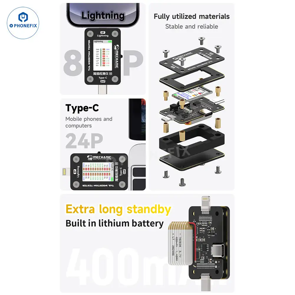Mechanic T-824 T824 SE Phone Tablet Tail Insertion Detector Digital Display Current Power Check Independent Pin No Disassembly