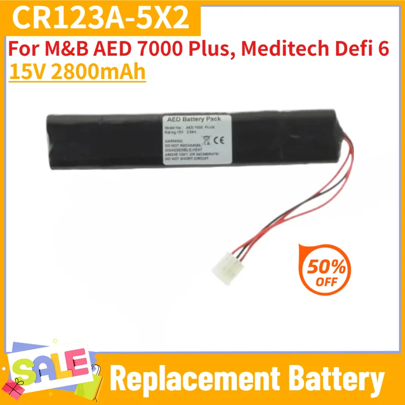 CR123A-5X2 High Quality Battery 15V 2800mAh for M&B AED 7000 Plus, Meditech Defi 6 Brand New Replacement Battery