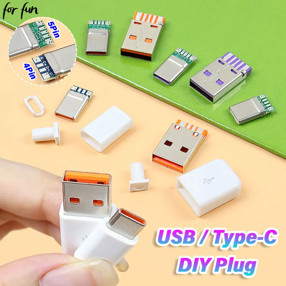 For-Fun 1Set PD Fast Charge TYPE-C Plug 5Pin USB Type-C Male Connector Welding With PCB 4Pin 6A USB-A DIY OTG Data Charge Kit