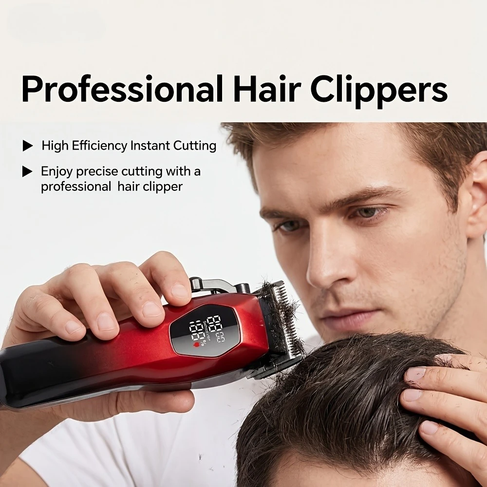 Men's Cordless Hair Clipper Rechargeable Electric Hair Trimmer LED Display USB Charging Color Guide Combs Home Haircut Gift Set