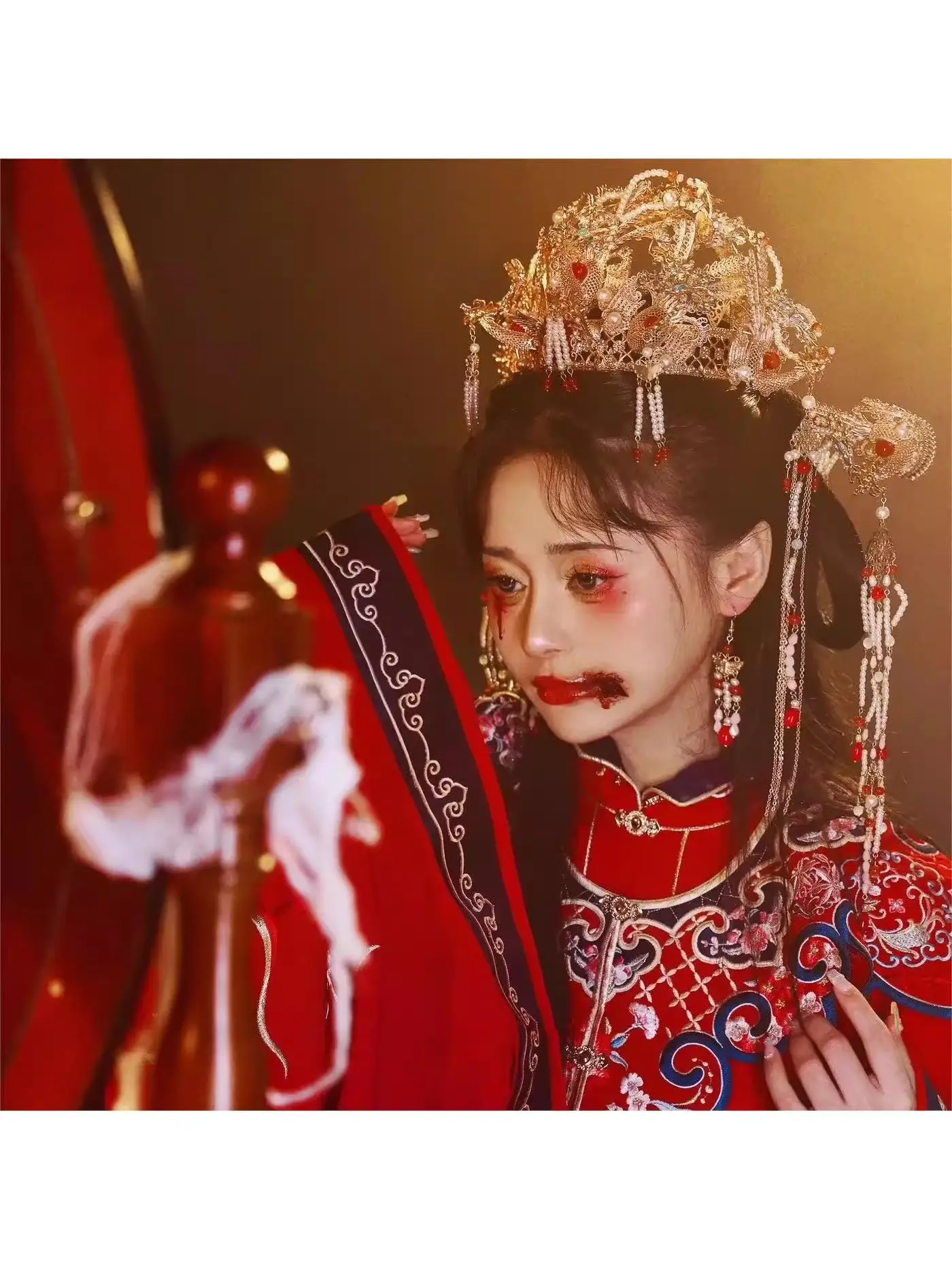 

Китайский Sle красный свадебный костюм для косплея для женщин Цин Динас древний китайский наряд трансформируемая юбка ханьфу