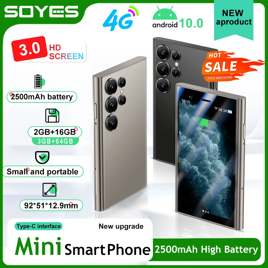 SOYES S24 Pro Max 4G LTE Mini Smartphone pantalla de 3,0 pulgadas 2500mAh 2GB RAM 16GB ROM 5MP cámara Dual SIM con reconocimiento facial