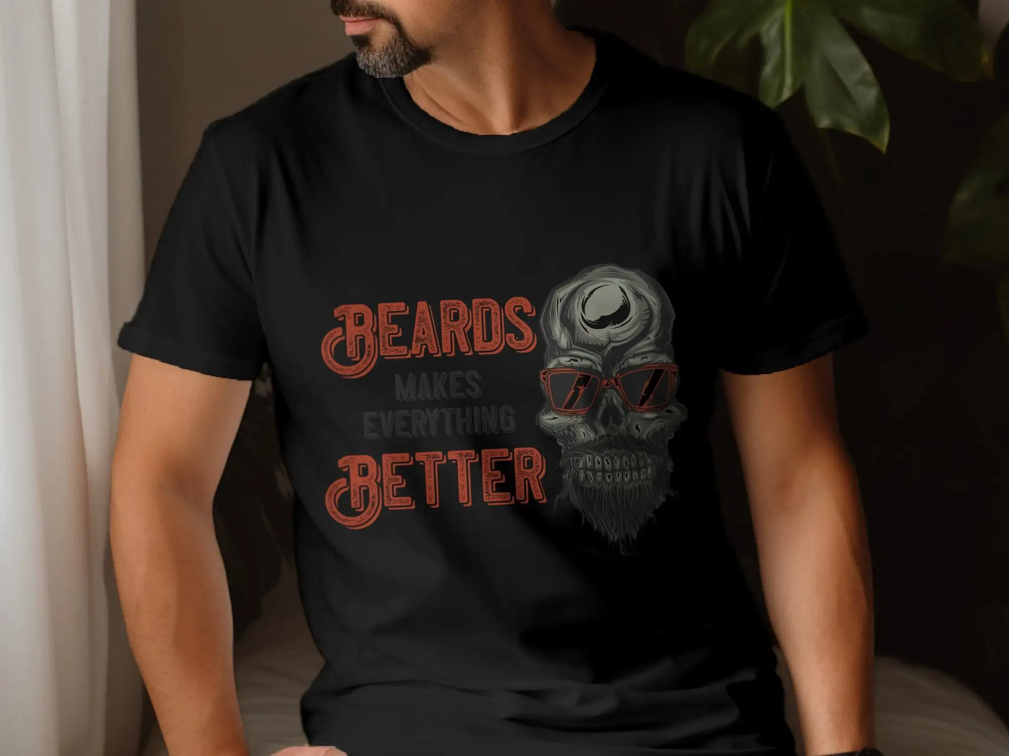 Funny Beard Skull T Shirt Beards Make Everything Better Men's Unique Hipster with Sunglasses