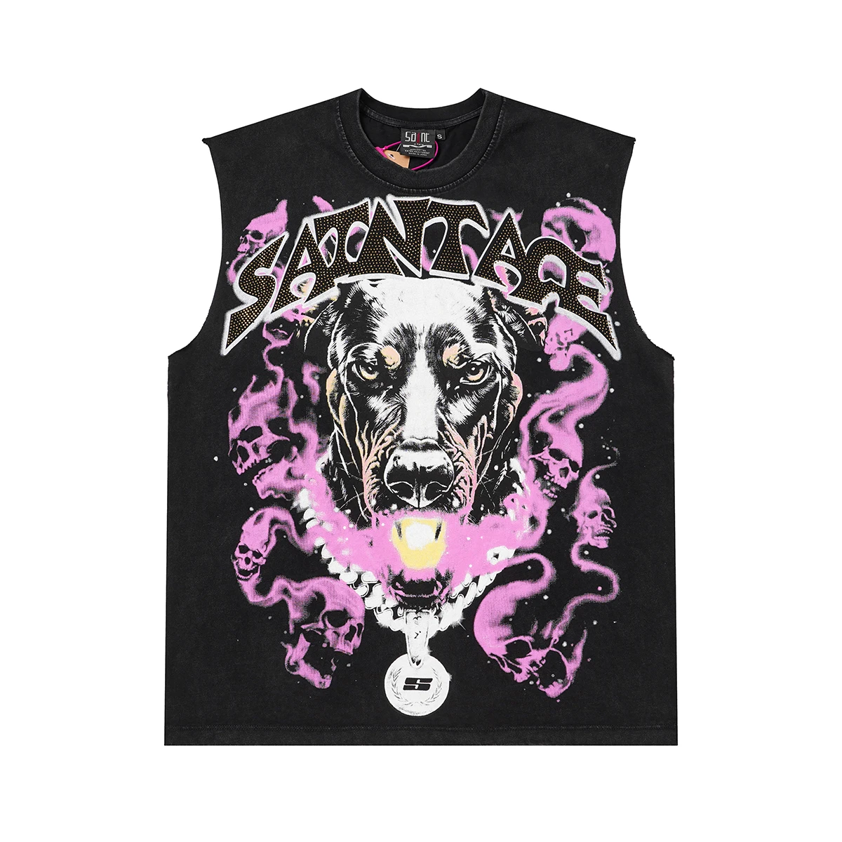 Hip Hop Shinning Letter Dog Sleeveless Tshirt for Men and Women Crew Neck Cotton Baggy Summer Vest T-shirts Oversized