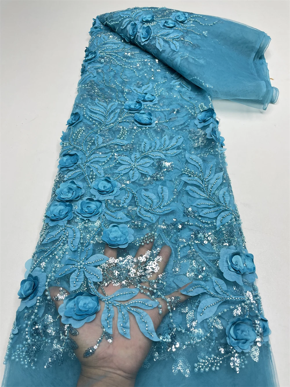 African Sequins Beaded Lace Fabric 2024 High Quality Lace 5 Yards French Lace Fabric For Party Wedding Cloth African Ethnic Cost