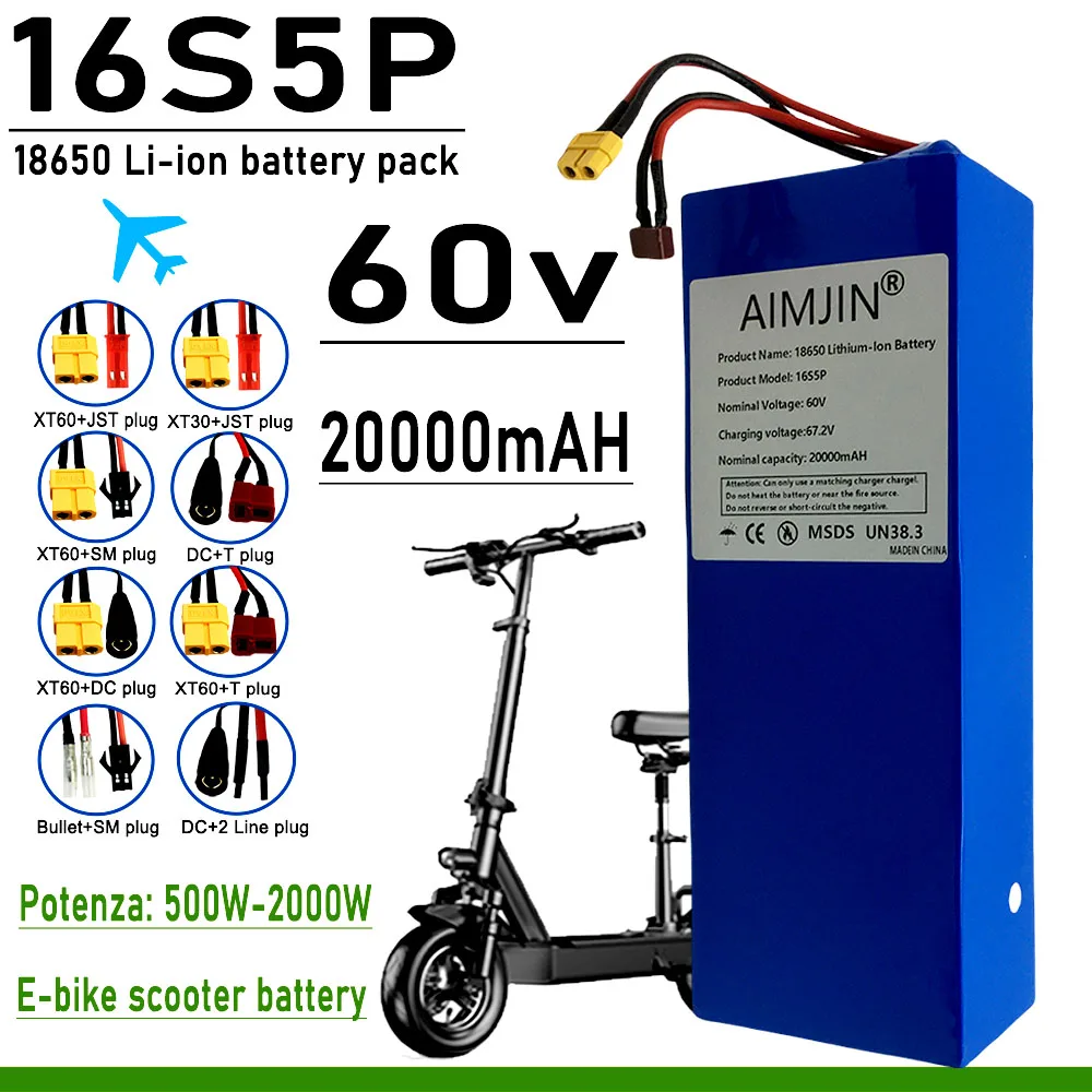 

2025 new 60V 16S5P 20Ah Lithium Ion Battery with 100% Real Capacity 60V 1800W Battery 18650 original battery