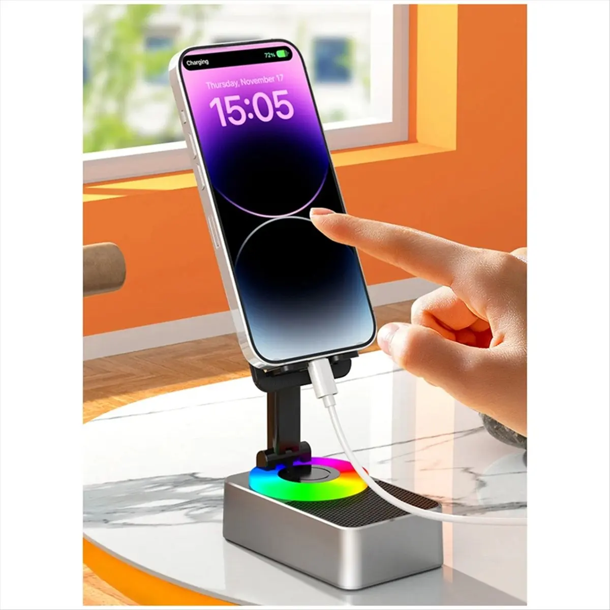 Fashion  Mobile Phone Holder, Audio Power Bank, Bluetooth Call Speaker, Multi-Function Foldable Rotating Desktop,Black