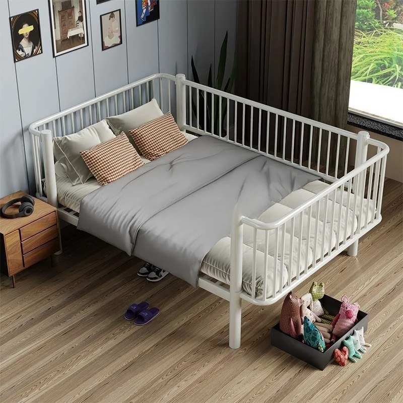 Wrought iron dual-purpose bed widened, master bedroom with railing, adult bed surrounded by bed frame