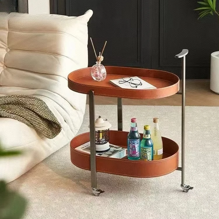 أثاث منزلي متعدد الوظائف عربة جلدية طاولة جانبية زاوية طاولة قهوة حديثة فاخرة لغرفة المعيشة