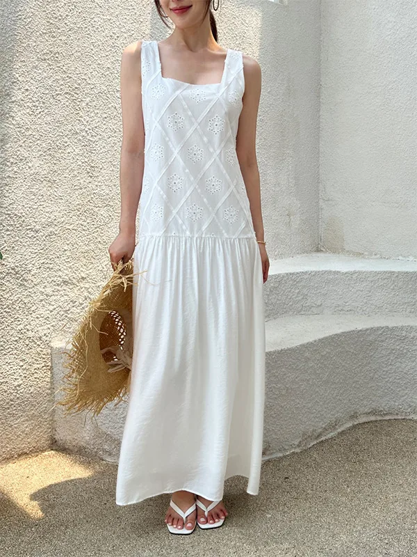 

Summer New Loose Svel Embroidered Hollow out Vest Dr Women's Holiday Sle Long Dr Comfortable Breathable Maxi Dr