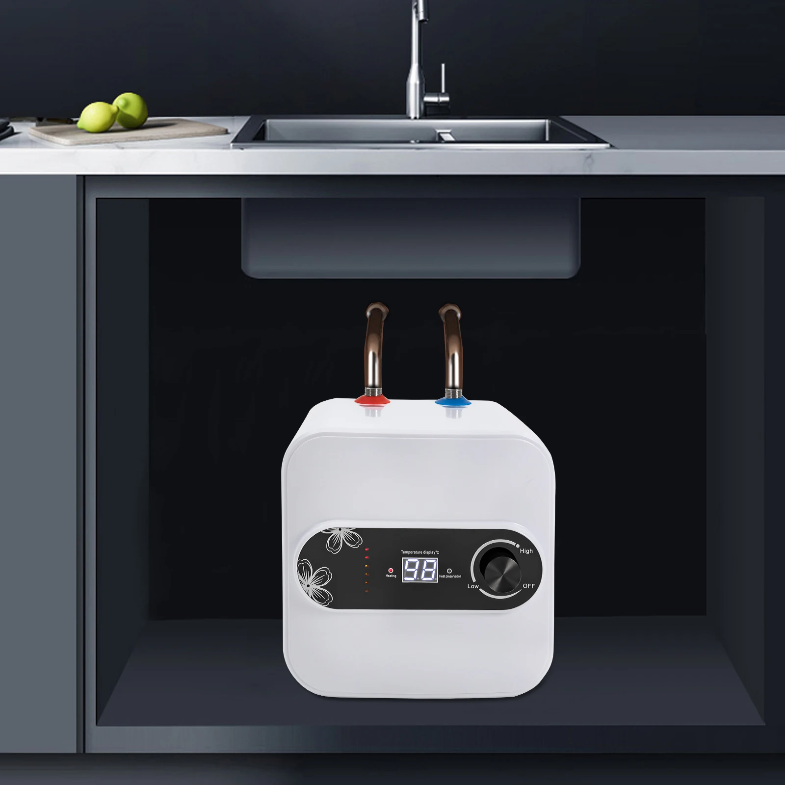 เครื่องทําน้ําอุ่นถังขนาดเล็กไฟฟ้า 1.5KW สําหรับห้องครัวรถพ่วง RV ภายใต้อ่างล้างจานเคาน์เตอร์